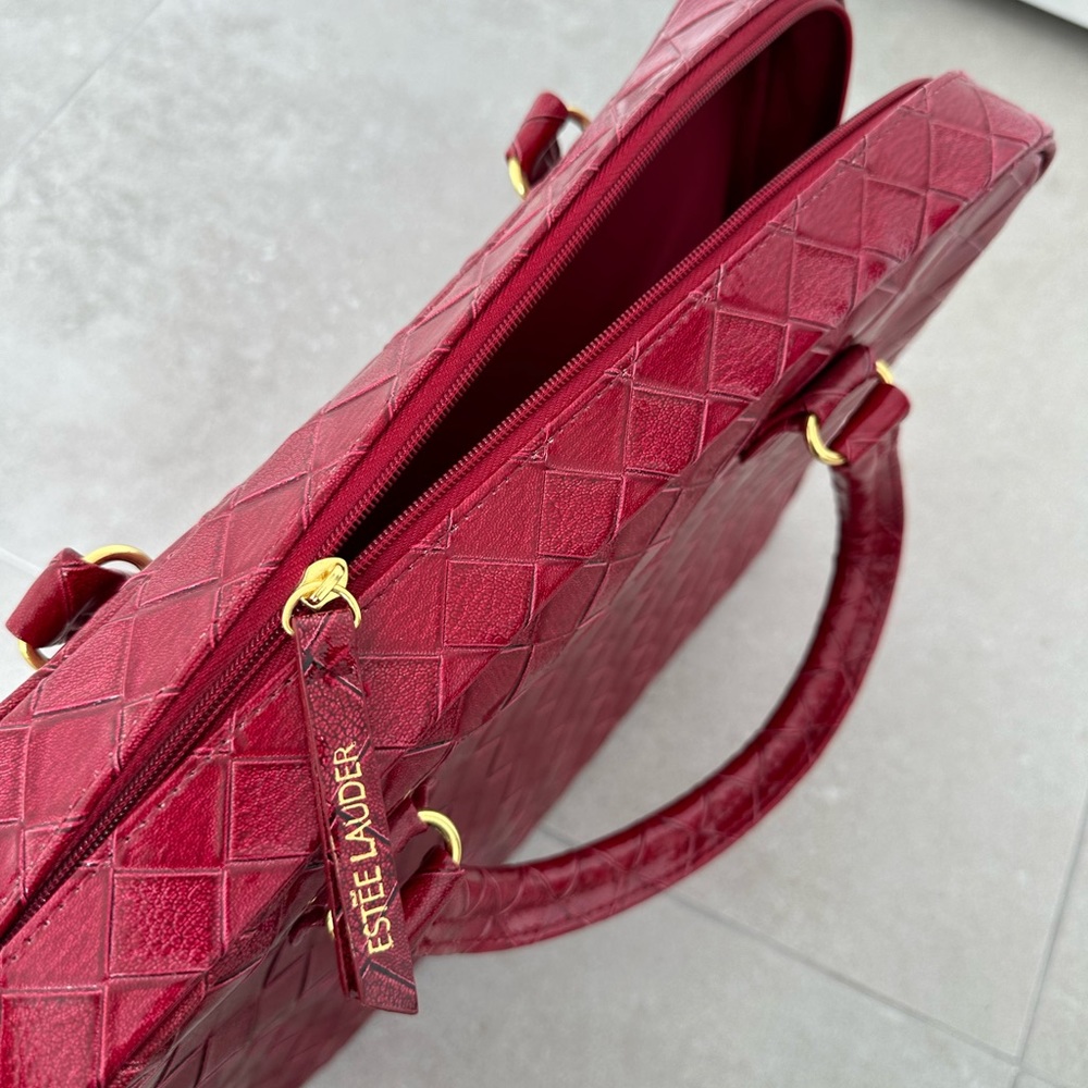 Estee Lauder Makeup Bag Beauty Case Laptop Computer Briefcase Red Tote Handbag - Picture 9 of 9